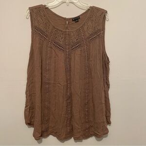 New Directions Curvy Sleeveless Crochet Blouse Brown Thin Airy Womens 2XL